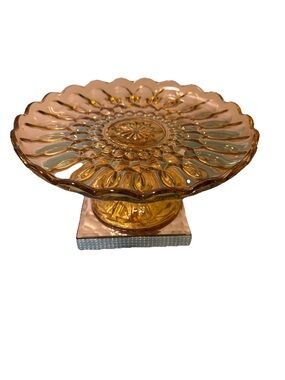 Anchor Hocking Amber Glass Pedestal Cake Plate